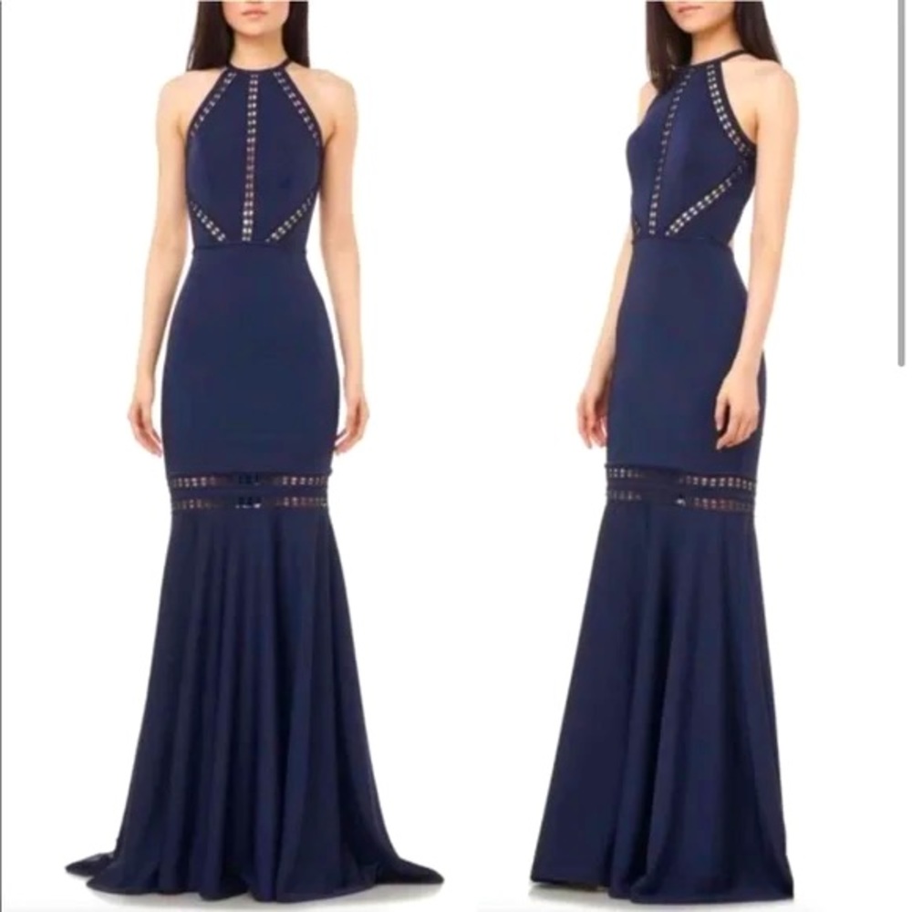 Theia Halter Neck Open Back Mermaid Gown